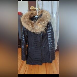 RUDSAK Black Puffer Jacket with true Fur Collar